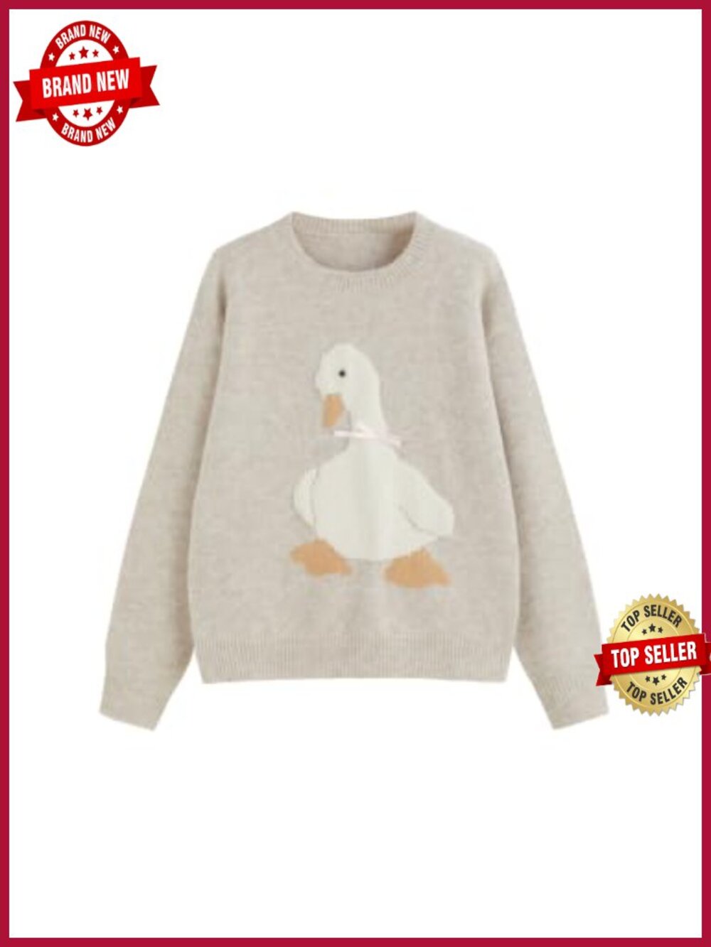 Oversized Duck Pattern Sweater Long Sleeve Round Neck Pullover